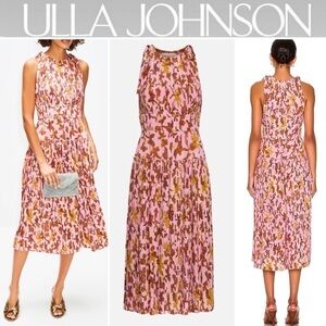 ULLA JOHNSON Amalthea Midi Pleated Dress in Pink sz 2 NWT